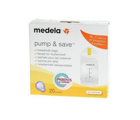 caja de 20 bolsas para leche materna medela pump amp save