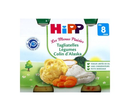 hipp les menus plaisirs tagliatelles alaska merluza 190g lote de 2